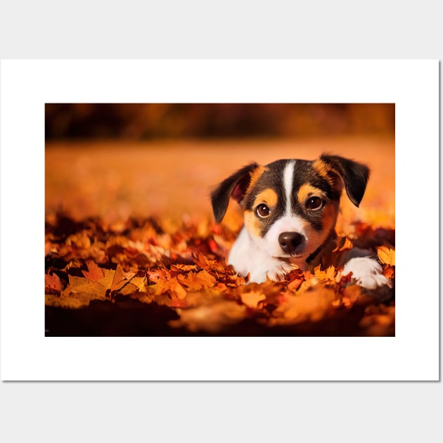 Cute dog at autumn nature Wall Art by DyeruArt